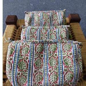 Bolsa de gasa de viaje cosmética acolchada reutilizable de algodón con estampado Floral indio hecho a mano de la mejor calidad, neceser al por mayor - Product Image 6