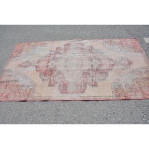 3.8x7.1 ft Vintage Rug, Turkish Area Rug, <b>Red</b> Bordered <b>Wool</b> Rug - Product Image 3