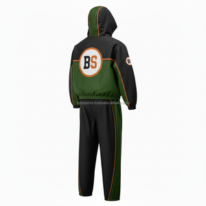 Ensemble coupe-vent en nylon de qualité supérieure de grande taille 220GSM Survêtement coupe-vent avec design deux tons noir panneau vert Logo personnalisé - Product Image 4