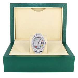 Montre de luxe élégante en acier inoxydable plaqué or jaune avec cadran noir entièrement serti de diamants de culture, mouvement ETA - Product Image 6