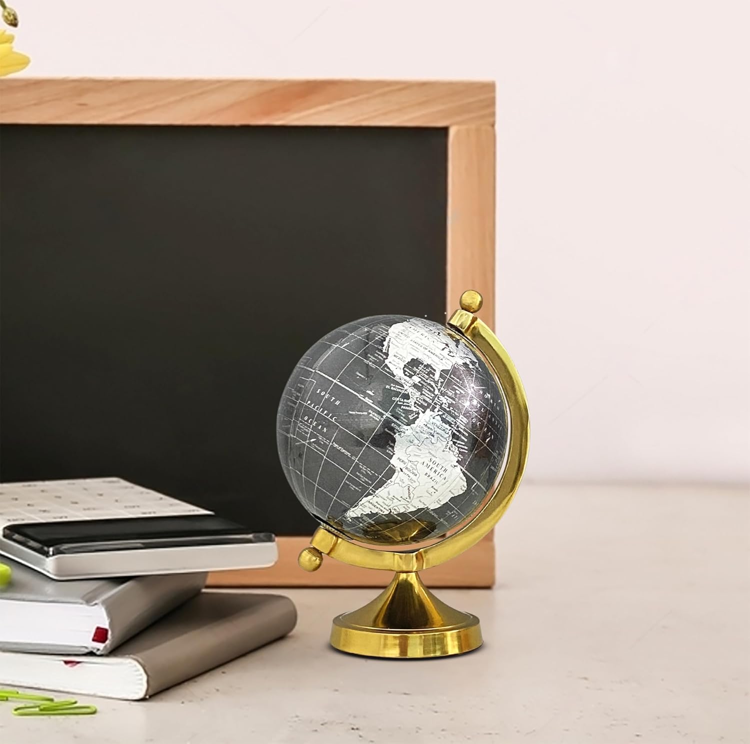 Rely+ 5" World Globe With Sturdy Metal Stand (NOT PLASTIC!) - Desktop Globe For Home Desk Table Office Decor - Book Shelf Decor Globe - 5 Inch