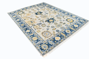 Alfombra Oushak Rectangular Moderna de Lujo, Hecha a Mano con Lana de Nueva Zelanda, Antideslizante, Diseño Floral Grande para Sala de Estar - Product Image 4