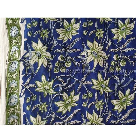 Tela de algodón con estampado Floral para el hogar, tejido de algodón blanco con estampado de bloque para Textiles