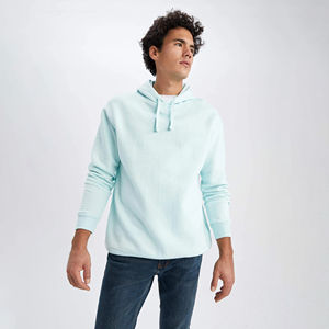 Pull-over thermique d'hiver décontracté pour hommes, tissu à capuche en molleton de polyester et de coton uni, bouffée d'épaule ample imprimée de logo personnalisé, OEM - Product Image 2