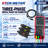 Voltmètre numérique triphasé 600V 20A, testeur de séquence d'angle de phase avec 3 pinces ampèremétriques