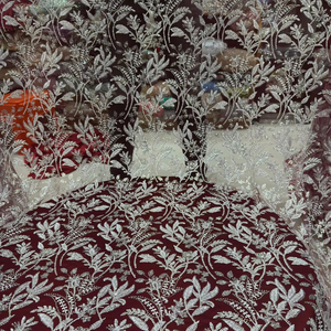 Tela de red importada de lujo, cuentas bordadas a mano, vestidos de saris de novia impermeables, ropa festiva, trajes, técnicas tejidas por urdimbre - Product Image 1