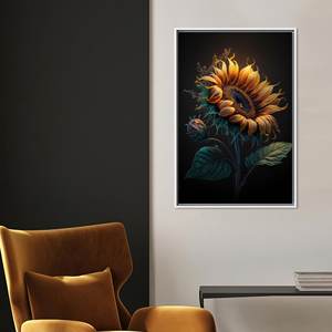 Impression sur toile moderne motif tournesol : décoration de bureau botanique élégante, encadrée en blanc - Product Image 1