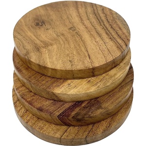 Sous-verres en bois 4 pièces en bois et sous-verre rond avec support pour cuisine boissons tasses vendeur chaud personnalisé - Product Image 1