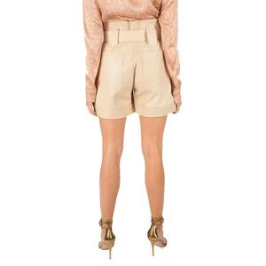 กางเกงขาสั้นเบอร์มิวดาเอวสูงสำหรับผู้หญิงกางเกงขาสั้นสีดำพียูกันน้ำมีกระเป๋าแยกตกแต่ง XS-XXL ถัก - Product Image 2