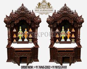 Designer Door Temple with Natural Teak <b>Wooden</b> <b>Polish</b> Natural <b>Polish</b> Teak <b>Wooden</b> Temple Big Size Peacock Carved Temple Mandir USA - Product Image 4