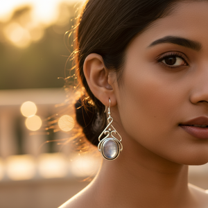 Boucles d'oreilles pendantes élégantes et tendance en argent sterling 925 et pierre de lune, hypoallergéniques, en forme de cœur, pour femmes, cadeaux de mariage et de fête - Product Image 3