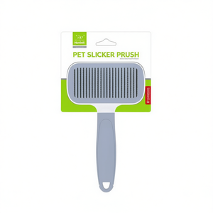 Brosse de toilettage pour chiens et chats à poils épais, à tête carrée, auto-nettoyante, avec manche de couleur unie, fabricant en gros - Product Image 2