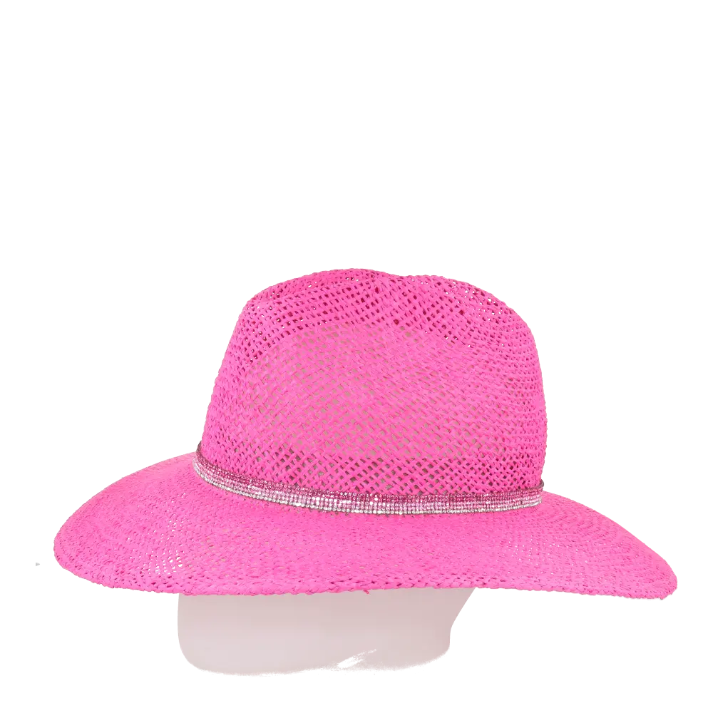 Gemaakt In Italië Papier Fuchsia Cowboy Stijl Hoed Met Glanzende Stenen Topkwaliteit Voor Strandvakanties