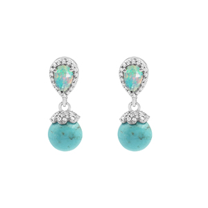 4.5 grammes en forme de poire opale éthiopienne et pierre précieuse turquoise ronde déclaration en argent sterling 925 boucles d'oreilles pendantes bijoux fins - Product Image 1