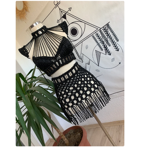 Vestido de Cordón de Algodón Negro Hecho a Mano, Moderno, para Regalo de Boda, Tejido a Mano, para Festivales - Product Image 1