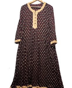 ชุดเดรสผ้าเรยอนสีดำพิมพ์ลายดอกไม้สไตล์อาจรักสำหรับผู้หญิง แขนสามส่วน |   ชุดลำลองสไตล์เอไลน์แบบชาติพันธุ์ - Product Image 1