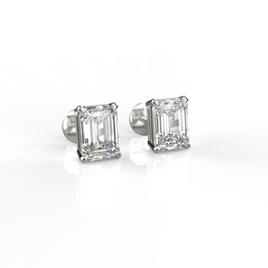 High Quality 14K White Gold Solitaire <b>Stud</b> <b>Earrings</b> <b>Emerald</b> Cut Lab Grown Diamond for Wedding Anniversary Gift Reasonable IGI - Product Image 1