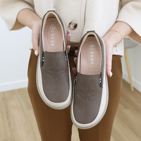 [JSHOE] Chaussures décontractées à plateforme confortables pour femmes, en cuir de vachette léger, à enfiler, style coréen