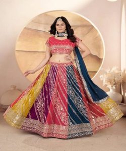 Rajasthani lahenga choli ชุดแต่งกายสำหรับงานปาร์ตี้เทศกาลอินเดียพิมพ์ลายปักหรูหราสำหรับเด็กผู้หญิง - Product Image 4