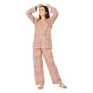 <b>Women's</b> Handmade Cotton <b>Pajama</b> Set Lightweight Block Print Nightgown <b>for</b> <b>Summer</b>-Nightwear - Product Image 2