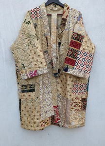 Robe Kimono en soie Kantha vintage de luxe Veste patchwork recyclée sans cordon pour femmes Dressing de bain de printemps parfait - Product Image 4