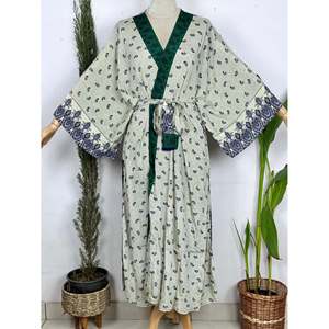 Upcycled Boho Silk <b>Cardigan</b> Short Summer Mantel Morning Mantel Loungewear with Small Stripes Tropica - Product Image 1
