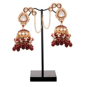 Pendientes Kundan Jhumki, Kundan Jhumki para bodas, Kundan Jhumki con perlas, exquisito Kundan Jhumki, Meenakari Kundan Jhumki - Product Image 1