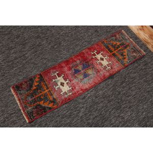 Petit tapis turc 1x3,5 pieds, tapis géométrique vintage rouge arc-en-ciel - Product Image 3