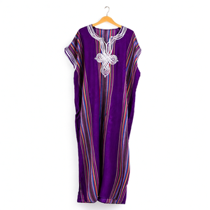 Gandoura Marroquí para Mujer, Vestido Abaya 100% Algodón con Encaje, Ropa de Estar Personalizable, Bordado de Verano, Largo hasta la Rodilla, Estilo Bohemio a Rayas - Product Image 2