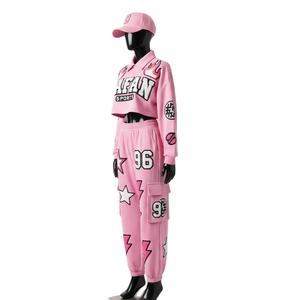 <b>Women</b> crop <b>top</b> shirt and pant high quality cotton polyester <b>fleece</b> GSM soft pink oversized custom heat print logo <b>Women's</b> Sets - Product Image 4