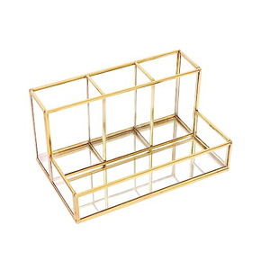 Golden Vintage Glass Box Clear Glass & Brass Metal Storage Jewelry and Cosmetic <b>Makeup</b> Lipstick <b>Holder</b> Organizer Beauty Display - Product Image 4