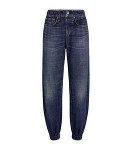 Pantalon en jean imprimé personnalisé pour femmes avec fermeture à bouton Taille moyenne devant plat Relax Fit-Poches extérieures bleues pour l'hiver - Product Image 1