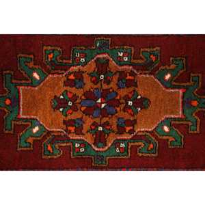 Alfombra Turca de 1.7x3.2 pies, Alfombra, Alfombra a Cuadros Roja de Lana - Product Image 5