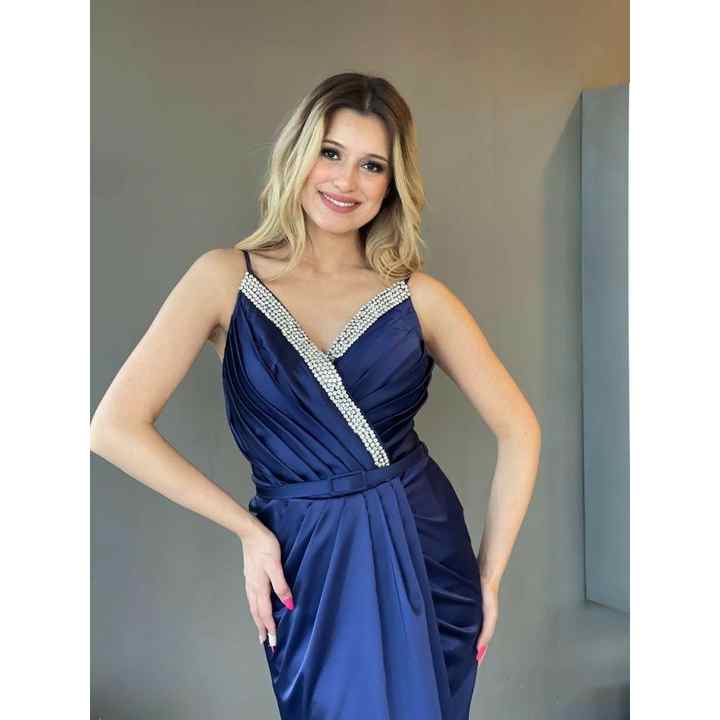 V Neck, Stone Embroidered Waist, Removable Belt, Draped Chest and Skirt, Brid Tie Rope Strap Fishtail New Season Evening Dress E