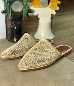 Natural Raffia Slippers, Moroccan Leather Raffia <b>Shoes</b>, Raffia <b>Shoes</b>, Women's Rafia Sandals, Boho Sandals - Product Image 1