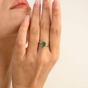 Elegante anillo de diamante esmeralda de corte ovalado Natural 100%, oro blanco Real de 14 quilates de alta calidad para fiesta de boda, joyería fina de piedra única - Product Image 2