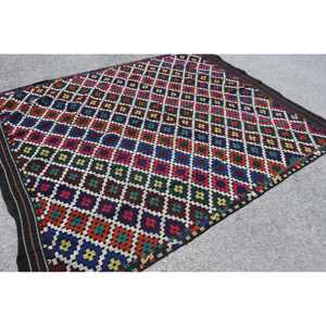 Vintage 6.4x8.6 ft <b>Rug</b>, <b>Large</b> Turkish <b>Rug</b>, Red <b>Blue</b> Plants & trees <b>Rug</b> - Product Image 2