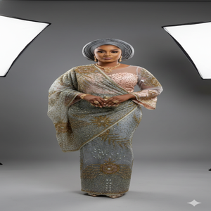 Tela Nigeriana George de Alta Calidad, 100% Poliéster, Color Azul Cielo, con Bordado Dorado, para Blusas Tradicionales Nigerianas, Novias y Niñas - Product Image 6