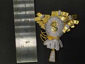 14KT Gold Lab Grown Miami Iced Out Dollar Money Bag Design Pendentif Hommes Collier Hip Hop Chaîne Lien Rappeur Pendentif Bijoux - Product Image 3