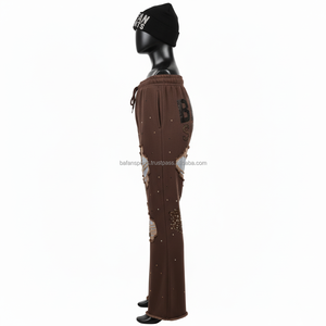 กางเกงวอร์มขาบานผ้าฝ้าย GSM สีน้ำตาล380พรีเมี่ยมซักโลโก้ได้ตามต้องการ - Product Image 5