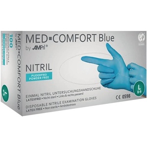 Guantes de Seguridad Desechables Med Comfort Azules Talla L, Nitrilo Azul, EPP Categoría III, Caja de 100 Unidades de AMPRI - Product Image 1