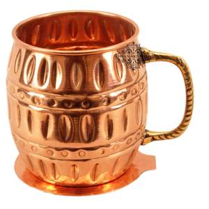 Chope à bière artisanale en cuivre pur de 1000 ml, design baril, avec sous-verre de style classique, verre à vin réutilisable pour le vin - Product Image 1