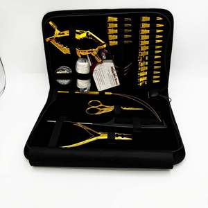 Kit d'outils d'extension de cheveux attachés à la main avec aiguille à coudre Pince d'extension de cheveux en acier inoxydable or personnalisée avec pinces à cheveux, ciseaux - Product Image 4