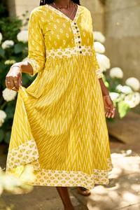 Robe Bohème Soleil Imprimée à la Main en Coton Pur Tenue Décontractée Occasionnelle Vacances d'Été Faite à la Main - Product Image 2