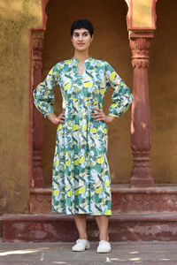 Haute qualité coton robe d'été pour les femmes main bloc imprimé motif floral écologique genou longueur fête robes de plage - Product Image 6