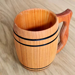 แก้วเบียร์ไม้ทำด้วยมือธรรมชาติถ้วยไม้สีน้ำตาลย้อนยุคพร้อมที่จับสำหรับชากาแฟไวน์เบียร์เครื่องดื่มร้อนสำหรับคริสต์มาส - Product Image 1