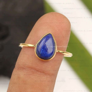 Top vente 925 argent Sterling éternité Vermeil Boho bijoux 7x10mm forme de poire naturel Lapis Lazuli 18K Micron plaqué or bague - Product Image 6