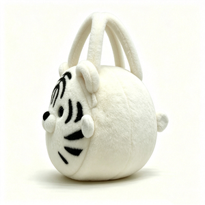 Bolso de mano de peluche de tigre blanco redondo personalizado, Bolso de peluche de tigre de dibujos animados con forma de bola, Adorable peluche de tigre blanco, Temática animal para niños - Product Image 3