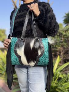 Western Cowhide Leather Hand Tooled Carving Leather Fringe Tote <b>Bag</b> Stylish Purse Leather <b>Bags</b> for Women's Multi Use - Product Image 5