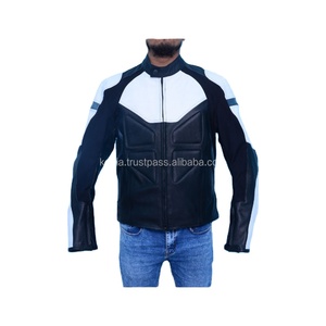 Chaqueta de Motocicleta de Cuero Azul y Blanco Unisex Premium, Ignífuga, Talla Grande, OEM Racing, con Características Impermeables y Resistentes al Viento - Product Image 4